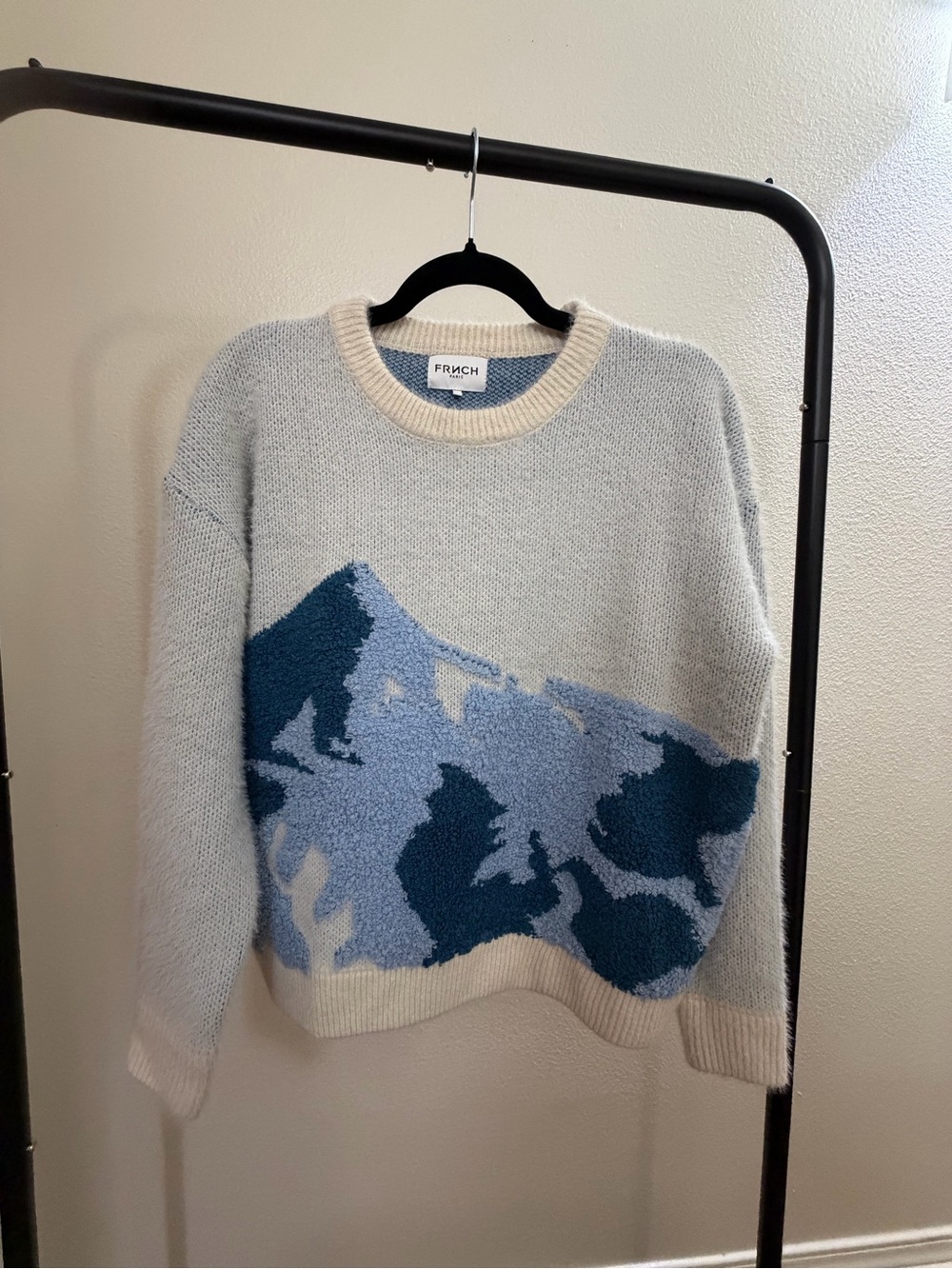FRNCH Blue Sweater with Cream Trim